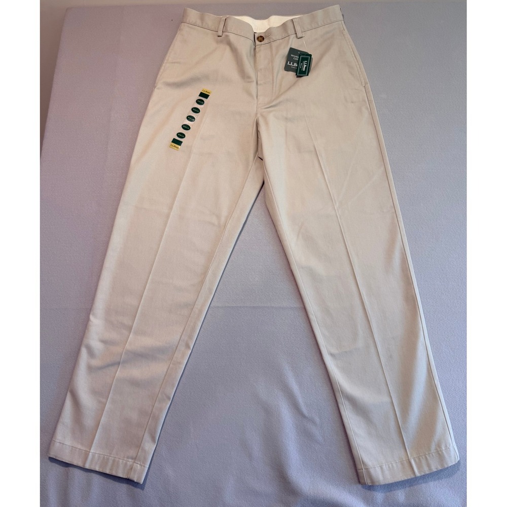 NWT L.L. Bean Mens Classic Fit Wrinkle Free Cotton Chinos Khaki Tan Size 34x32